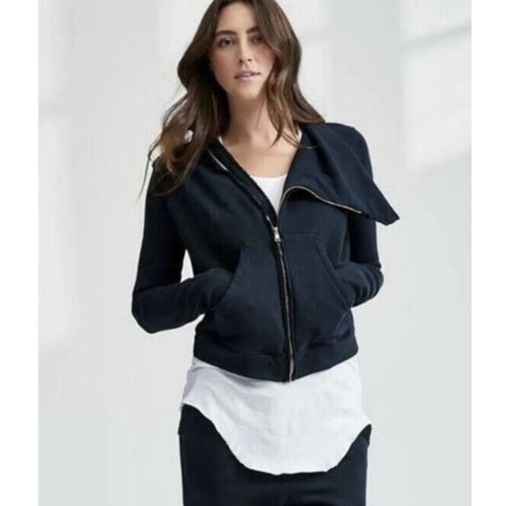 FRANK & EILEEN Frayed Zip-Front Fleece Jacket Large Blue